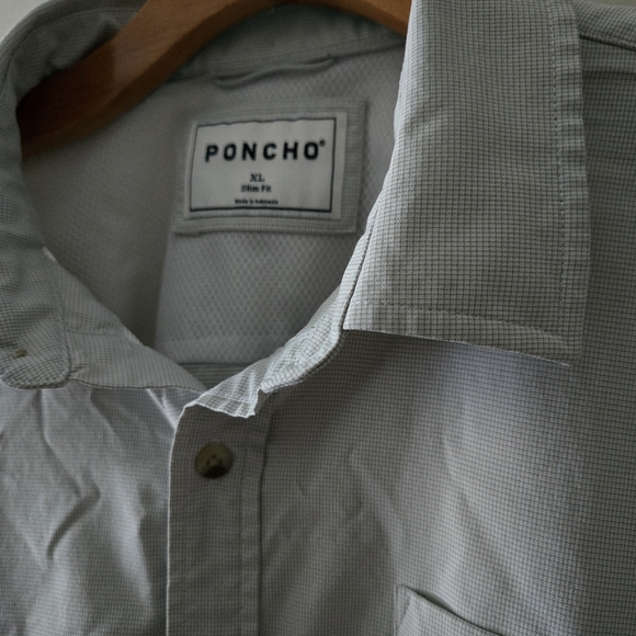 PONCHO Ultra-Lite Slim Fit The Frog Leg Shirt Turf Green Microcheck Size XL - Picture 7 of 13